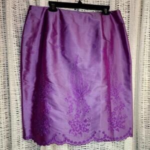 Vintage Oleg Cassini Womens Silk Skirt Purple With Floral Beading Detail Sz 16